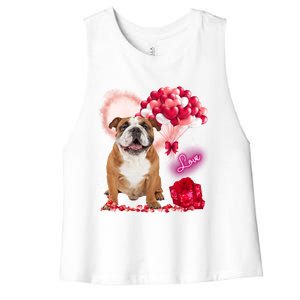 Cute English Bulldog Balloon Heart Valentine's Day Valentine Cool Gift Women's Racerback Cropped Tank