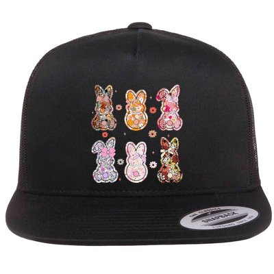 Coquette Easter Bunny Floral Retro East Girly Easter Bow Flat Bill Trucker Hat