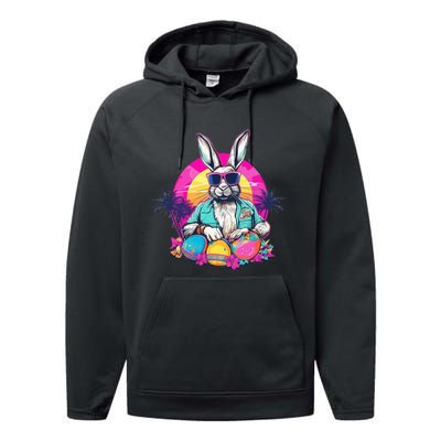 Cute Easter Bunny Retro Miami Look Colourful Eggs Performance Fleece Hoodie