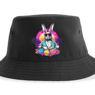 Cute Easter Bunny Retro Miami Look Colourful Eggs Sustainable Bucket Hat