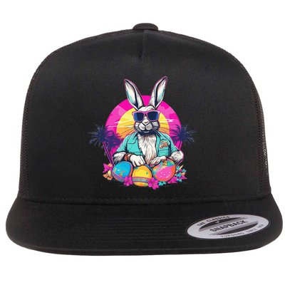 Cute Easter Bunny Retro Miami Look Colourful Eggs Flatbill Hat