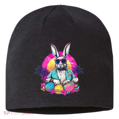 Cute Easter Bunny Retro Miami Look Colourful Eggs Sustainable Beanie