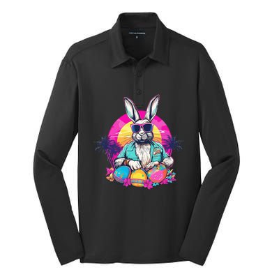 Cute Easter Bunny Retro Miami Look Colourful Eggs Silk Touch Performance Long Sleeve Polo