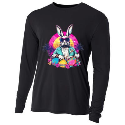 Cute Easter Bunny Retro Miami Look Colourful Eggs Cooling Performance Long Sleeve Crew