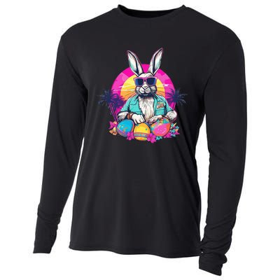 Cute Easter Bunny Retro Miami Look Colourful Eggs Cooling Performance Long Sleeve Crew