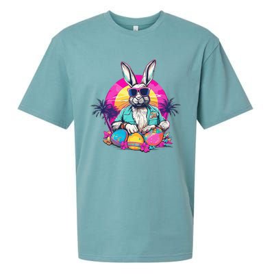 Cute Easter Bunny Retro Miami Look Colourful Eggs Sueded Cloud Jersey T-Shirt