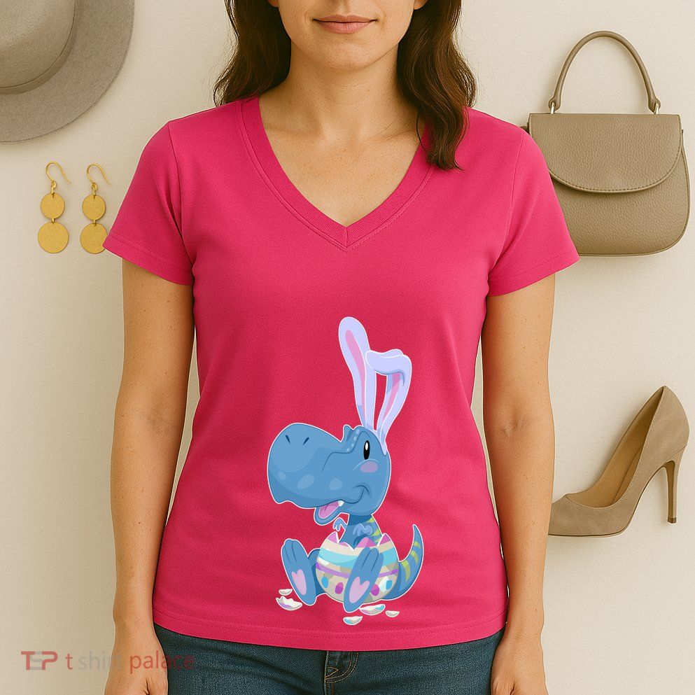 Cute Easter Baby Dinosaur Easter Egg Women's V-Neck T-Shirt
