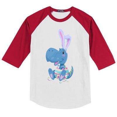 Cute Easter Baby Dinosaur Easter Egg Kids Colorblock Raglan Jersey