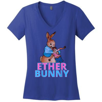 Colored Ether Bunny Easter Women's V-Neck T-Shirt