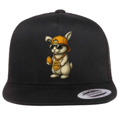 Cool Easter Bunny Chain Sunglasses Cap Swag Style Flat Bill Trucker Hat