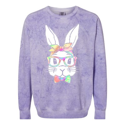 Cute Easter Bunny Pastel Tie Dye Bow Tie Glasses Colorblast Crewneck Sweatshirt