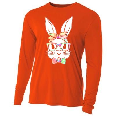 Cute Easter Bunny Pastel Tie Dye Bow Tie Glasses Cooling Performance Long Sleeve Crew