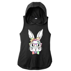 Cute Easter Bunny Pastel Tie Dye Bow Tie Glasses Ladies PosiCharge Tri-Blend Wicking Draft Hoodie Tank