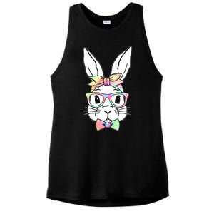 Cute Easter Bunny Pastel Tie Dye Bow Tie Glasses Ladies PosiCharge Tri-Blend Wicking Tank