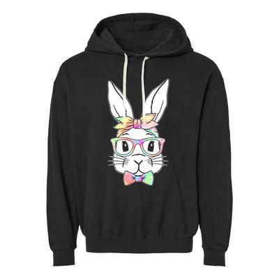 Cute Easter Bunny Pastel Tie Dye Bow Tie Glasses Garment-Dyed Fleece Hoodie