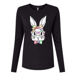 Cute Easter Bunny Pastel Tie Dye Bow Tie Glasses Womens Cotton Relaxed Long Sleeve T-Shirt