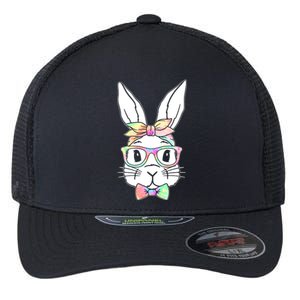 Cute Easter Bunny Pastel Tie Dye Bow Tie Glasses Flexfit Unipanel Trucker Cap