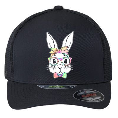 Cute Easter Bunny Pastel Tie Dye Bow Tie Glasses Flexfit Unipanel Trucker Cap