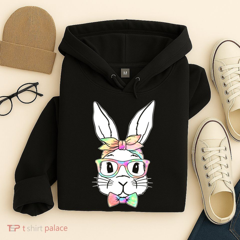 Cute Easter Bunny Pastel Tie Dye Bow Tie Glasses Hoodie