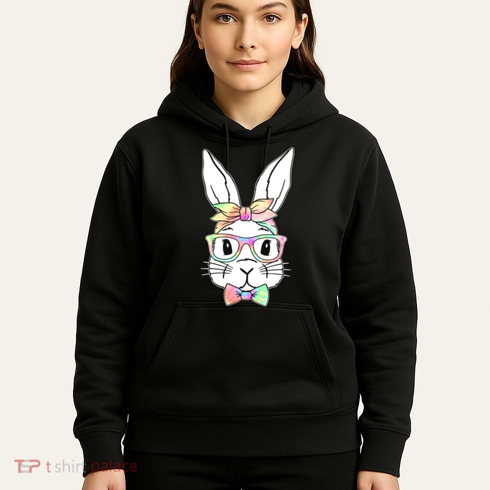 Cute Easter Bunny Pastel Tie Dye Bow Tie Glasses Hoodie
