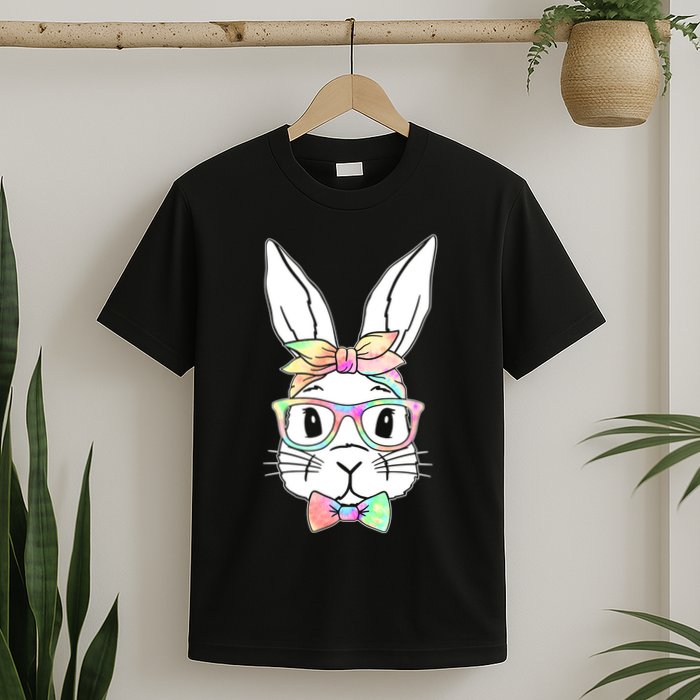 Cute Easter Bunny Pastel Tie Dye Bow Tie Glasses T-Shirt