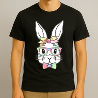 Cute Easter Bunny Pastel Tie Dye Bow Tie Glasses T-Shirt