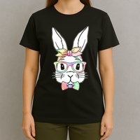 Cute Easter Bunny Pastel Tie Dye Bow Tie Glasses T-Shirt