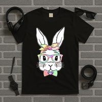 Cute Easter Bunny Pastel Tie Dye Bow Tie Glasses T-Shirt