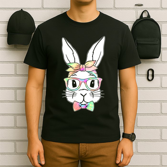 Cute Easter Bunny Pastel Tie Dye Bow Tie Glasses T-Shirt