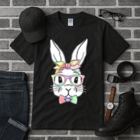 Cute Easter Bunny Pastel Tie Dye Bow Tie Glasses Tall T-Shirt
