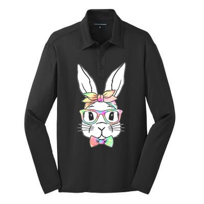 Cute Easter Bunny Pastel Tie Dye Bow Tie Glasses Silk Touch Performance Long Sleeve Polo