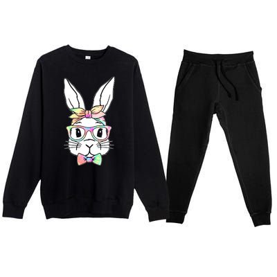 Cute Easter Bunny Pastel Tie Dye Bow Tie Glasses Premium Crewneck Sweatsuit Set