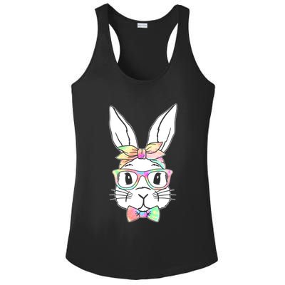 Cute Easter Bunny Pastel Tie Dye Bow Tie Glasses Ladies PosiCharge Competitor Racerback Tank