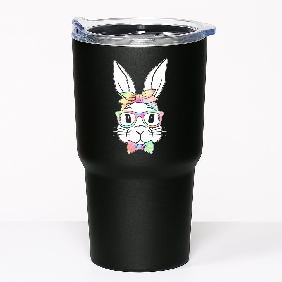 Cute Easter Bunny Pastel Tie Dye Bow Tie Glasses Tumbler