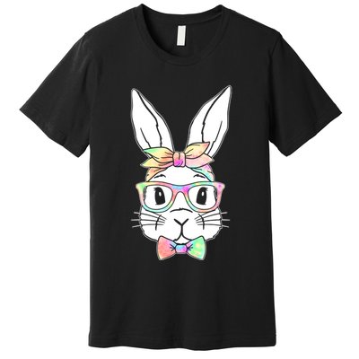 Cute Easter Bunny Pastel Tie Dye Bow Tie Glasses Premium T-Shirt