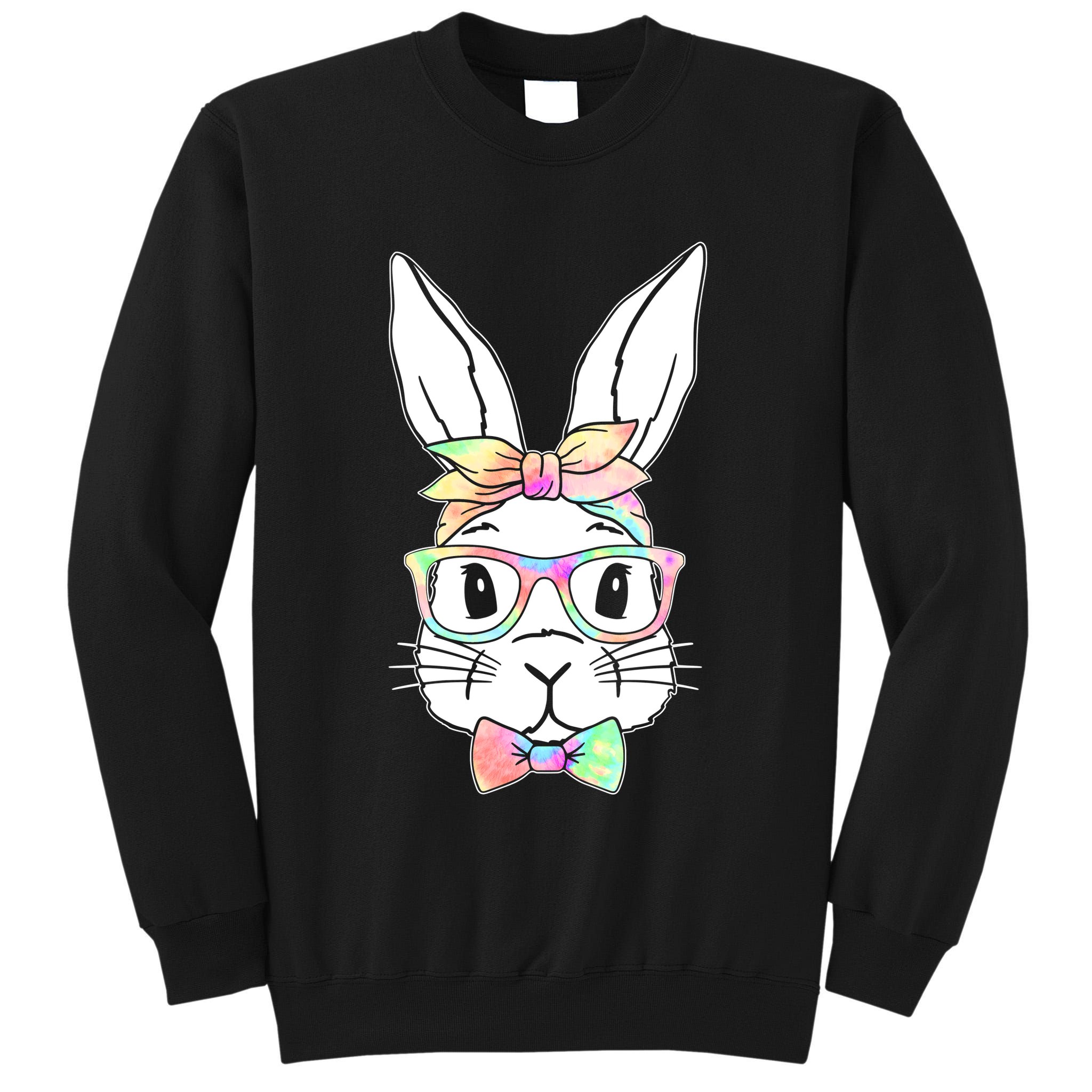Cute Easter Bunny Pastel Tie Dye Bow Tie Glasses Tall Sweatshirt