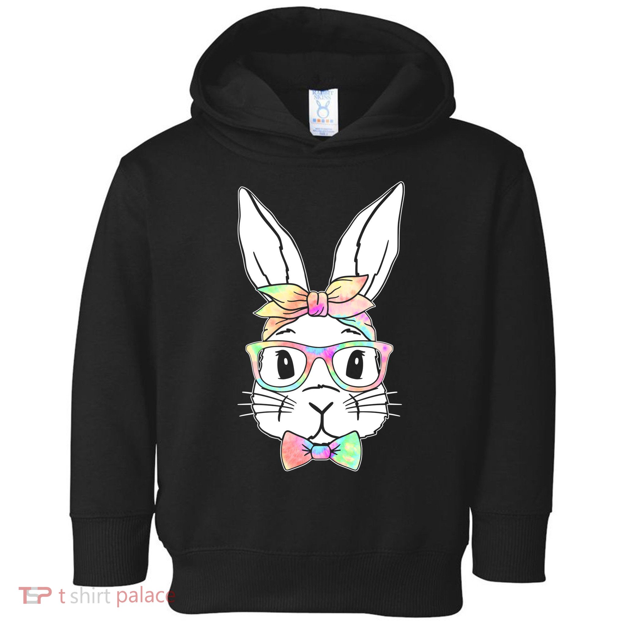 Cute Easter Bunny Pastel Tie Dye Bow Tie Glasses Toddler Hoodie