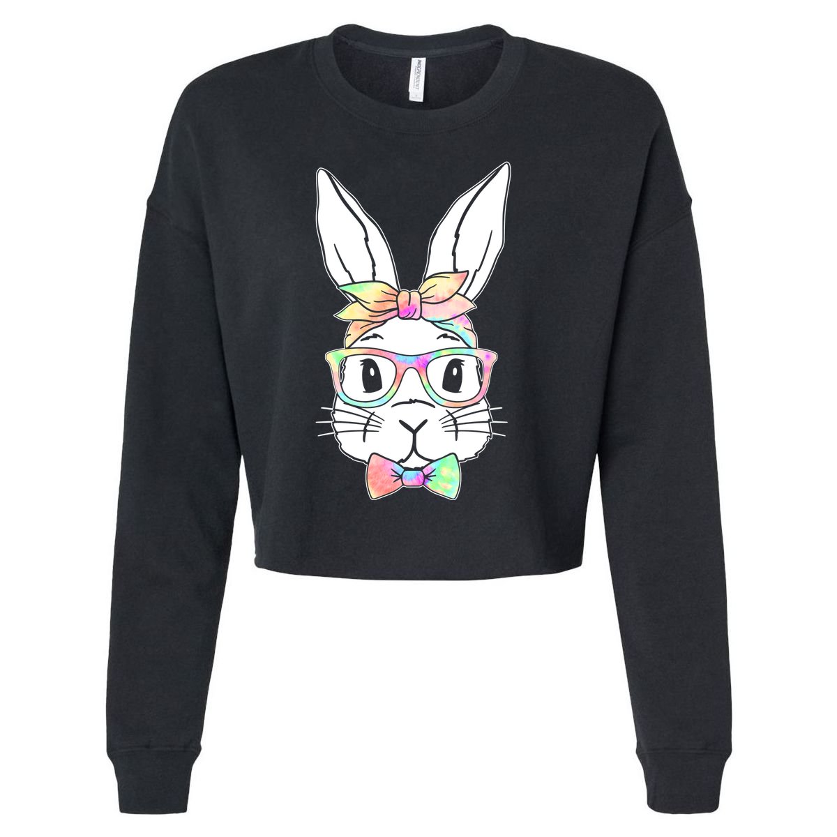 Cute Easter Bunny Pastel Tie Dye Bow Tie Glasses Cropped Pullover Crew
