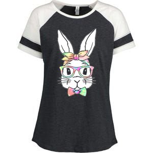 Cute Easter Bunny Pastel Tie Dye Bow Tie Glasses Enza Ladies Jersey Colorblock Tee