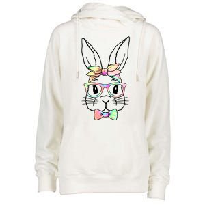 Cute Easter Bunny Pastel Tie Dye Bow Tie Glasses Womens Funnel Neck Pullover Hood