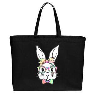 Cute Easter Bunny Pastel Tie Dye Bow Tie Glasses Cotton Canvas Jumbo Tote