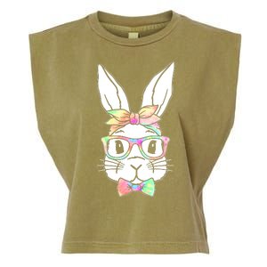 Cute Easter Bunny Pastel Tie Dye Bow Tie Glasses Garment-Dyed Women's Muscle Tee