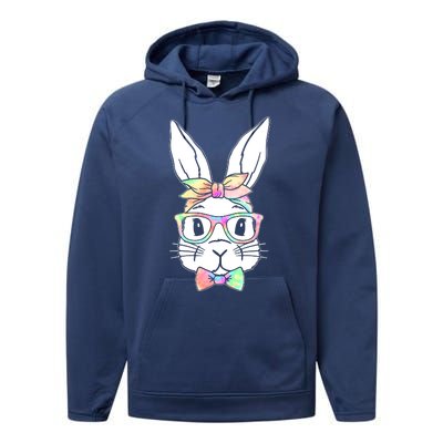 Cute Easter Bunny Pastel Tie Dye Bow Tie Glasses Performance Fleece Hoodie