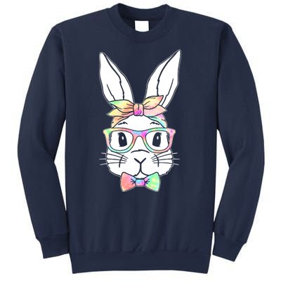 Cute Easter Bunny Pastel Tie Dye Bow Tie Glasses Sweatshirt