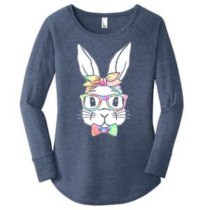 Cute Easter Bunny Pastel Tie Dye Bow Tie Glasses Women's Perfect Tri Tunic Long Sleeve Shirt