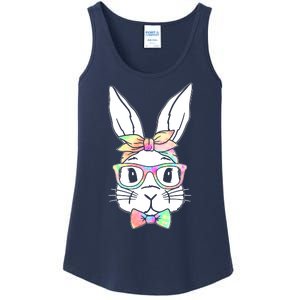 Cute Easter Bunny Pastel Tie Dye Bow Tie Glasses Ladies Essential Tank