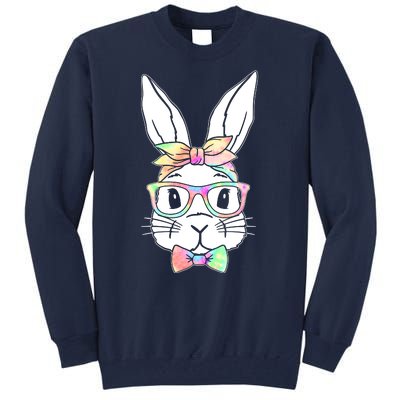 Cute Easter Bunny Pastel Tie Dye Bow Tie Glasses Tall Sweatshirt