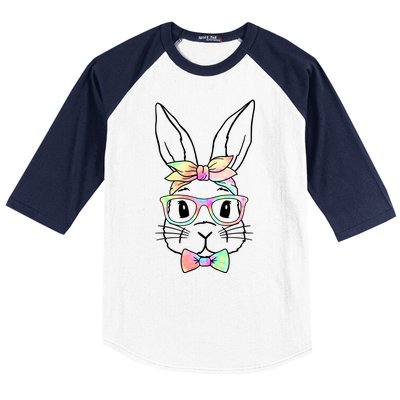 Cute Easter Bunny Pastel Tie Dye Bow Tie Glasses Baseball Sleeve Shirt