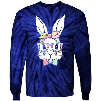 Cute Easter Bunny Pastel Tie Dye Bow Tie Glasses Tie-Dye Long Sleeve Shirt