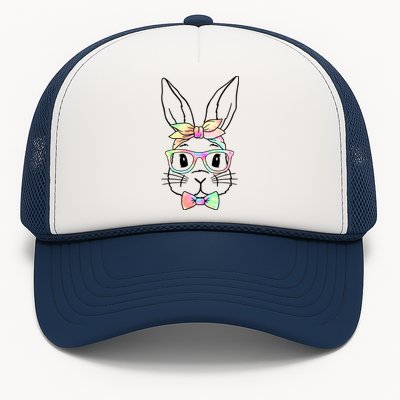 Cute Easter Bunny Pastel Tie Dye Bow Tie Glasses Trucker Hat